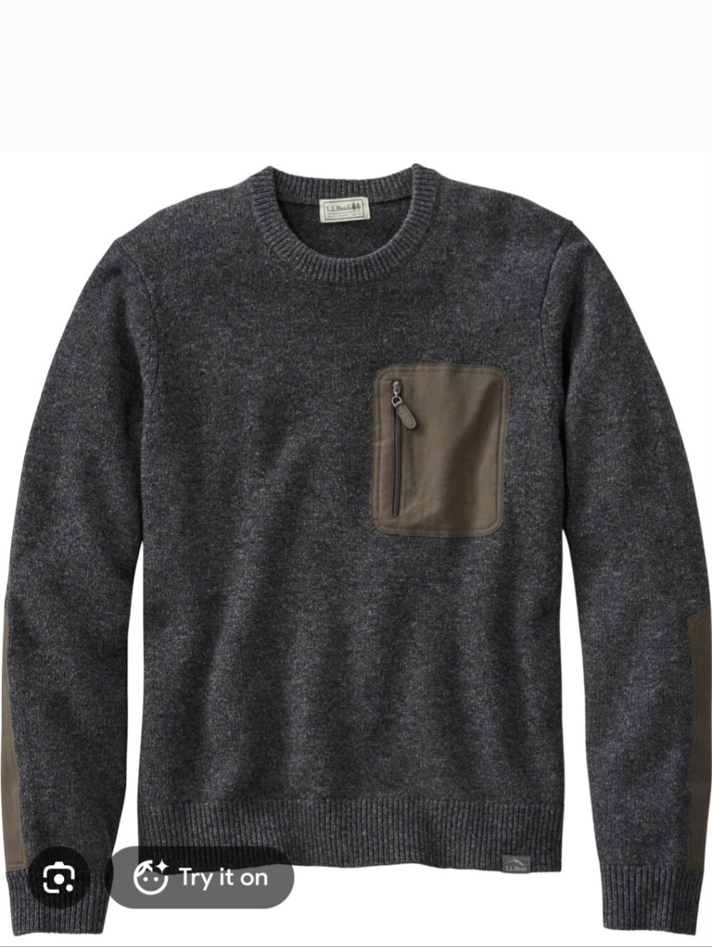 L.L.Bean Men's Maine Guide Merino Sweater With Chest Pocket And Elbow Patches